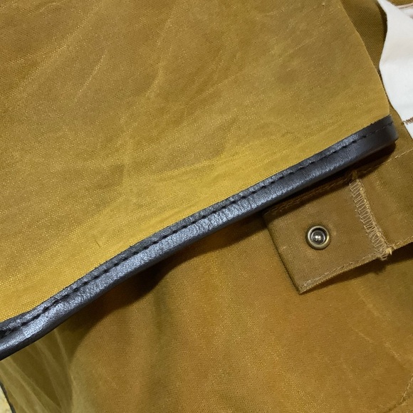 Filson Men's Tan Oil Tin Pants with leather cuffs - Picture 6 of 8